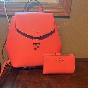 Kate Spade Coral Backpack with Matching Wallet